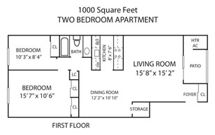 2 Bedroom 1 Bath - 1000 sq ft