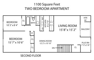 2 Bedroom 1 Bath 1100 sq ft