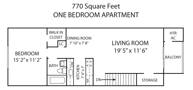 1 Bedroom, 1 Bath – 770 sq ft
